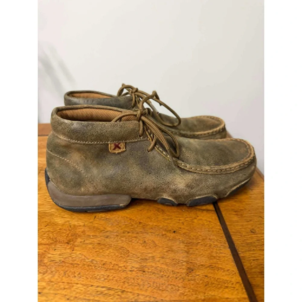 Twisted X Mens 8.5 Driving Moc Chukka Boots Distressed Brown Leather  Shoes